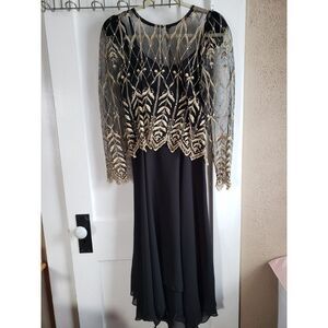 Cachet by Bari Protas Womens gold‎ lace Black maxi Size 5/6 evening dress